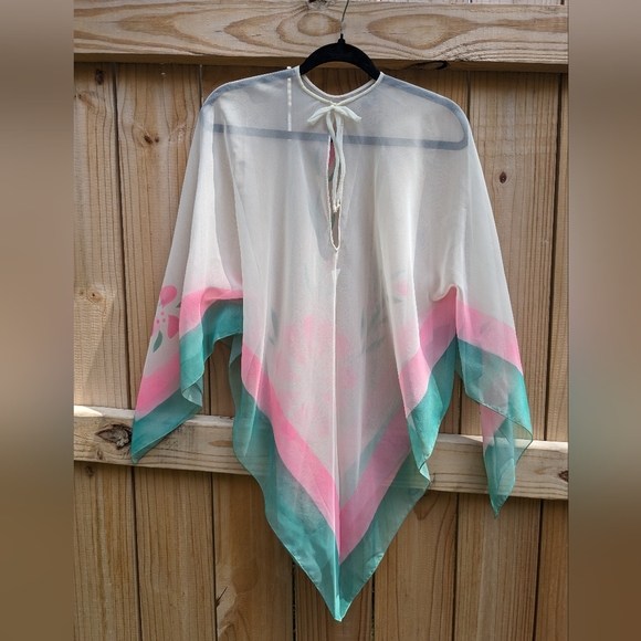 Vintage Floral Printed Chiffon Scarf Poncho - Picture 2 of 4